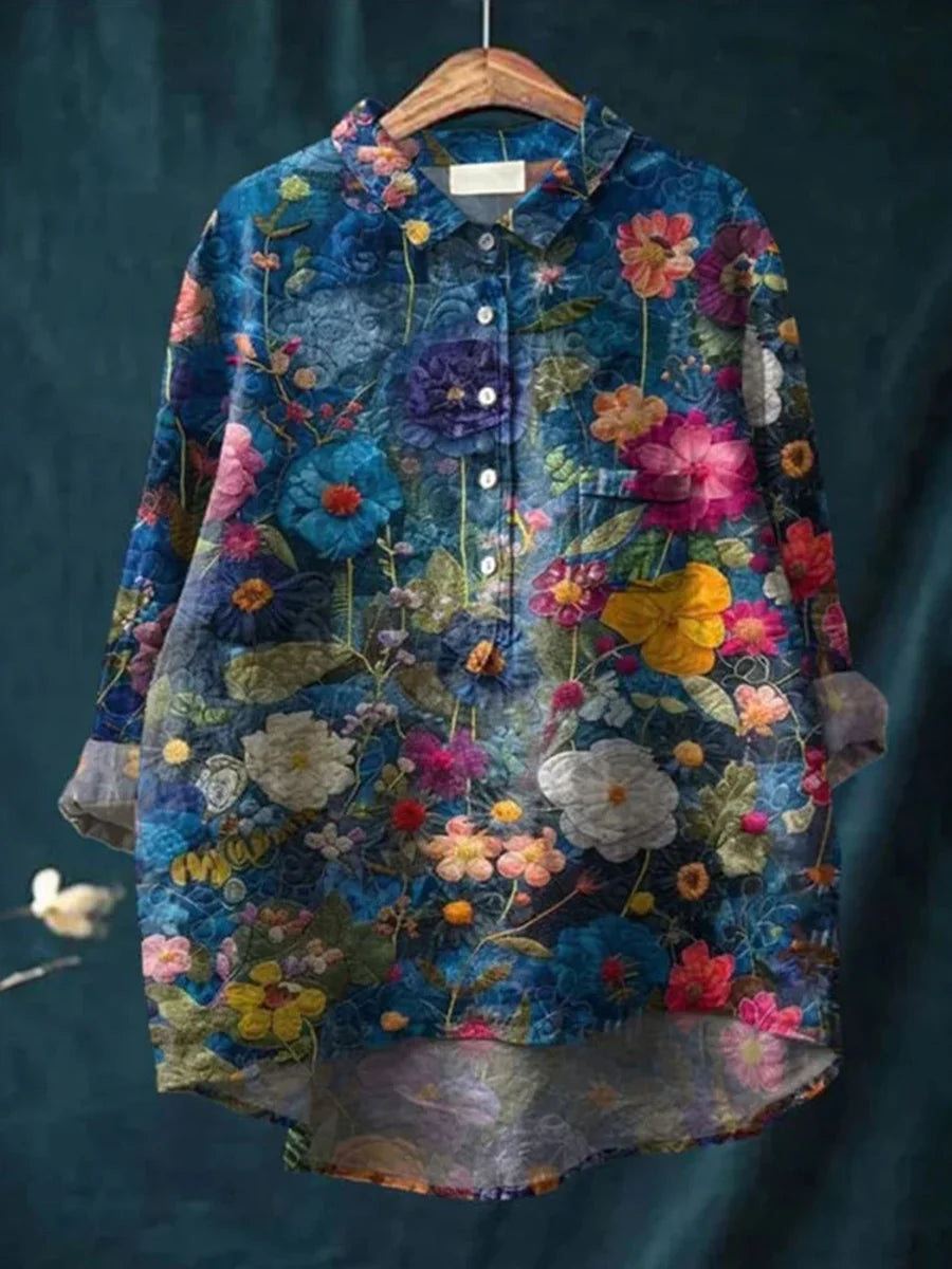 Vintage Floral Print Long Sleeve Blouse