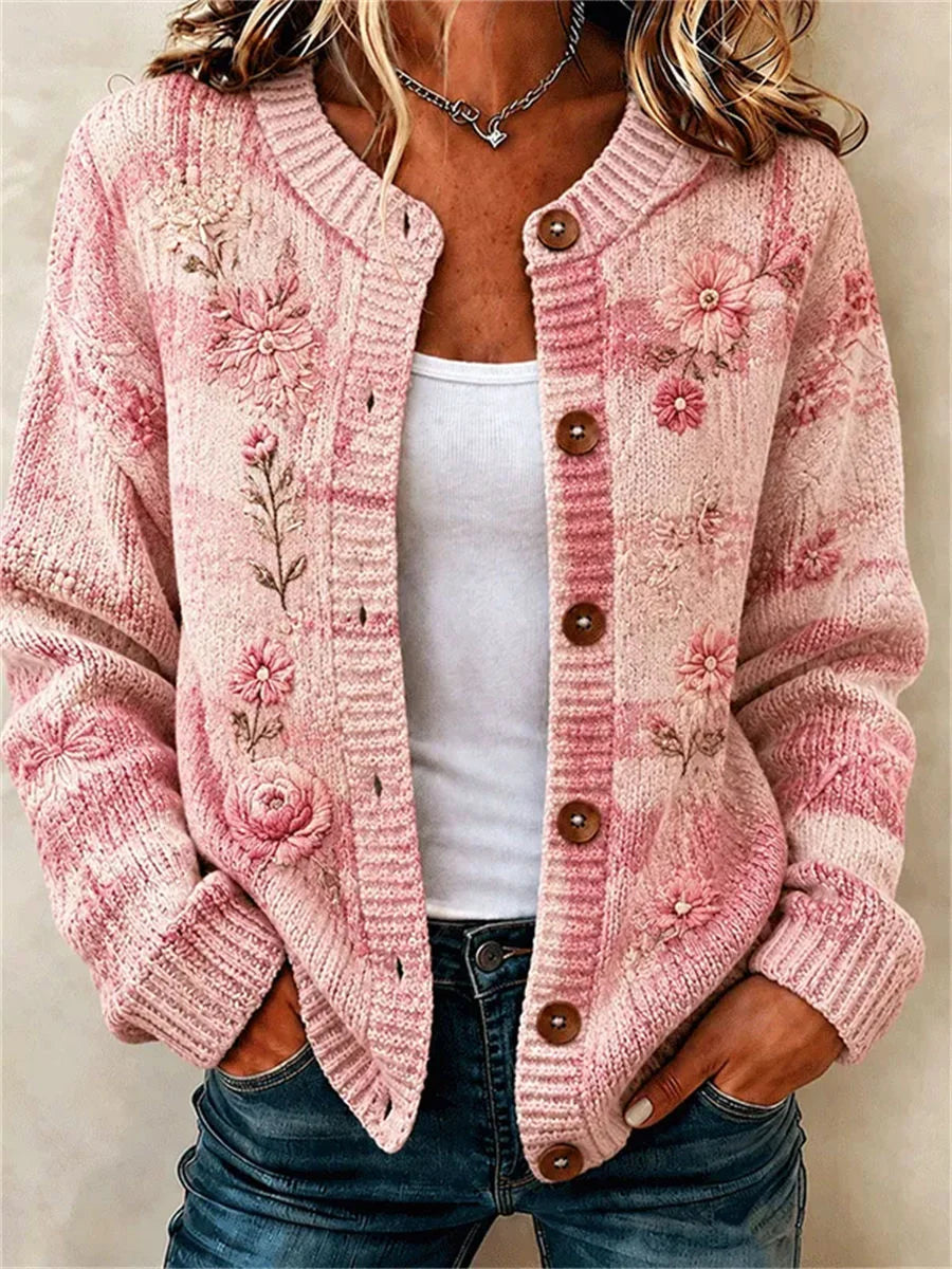 Women Floral Long Sleeve Comfy Vintage Printing Cardigan