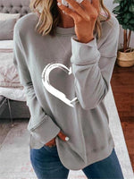 Gray Casual Graphic Tops Round Neck Heart Printed Long Sleeve Sweatshirt