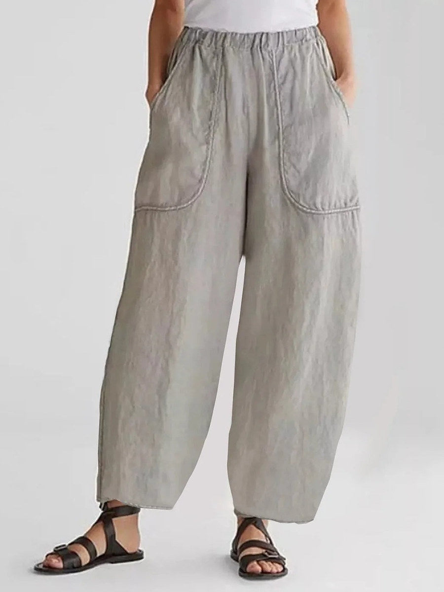 Solid Patched Pockets Casual Pants