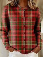 Red Button Front Check Long Sleeve Cardigan