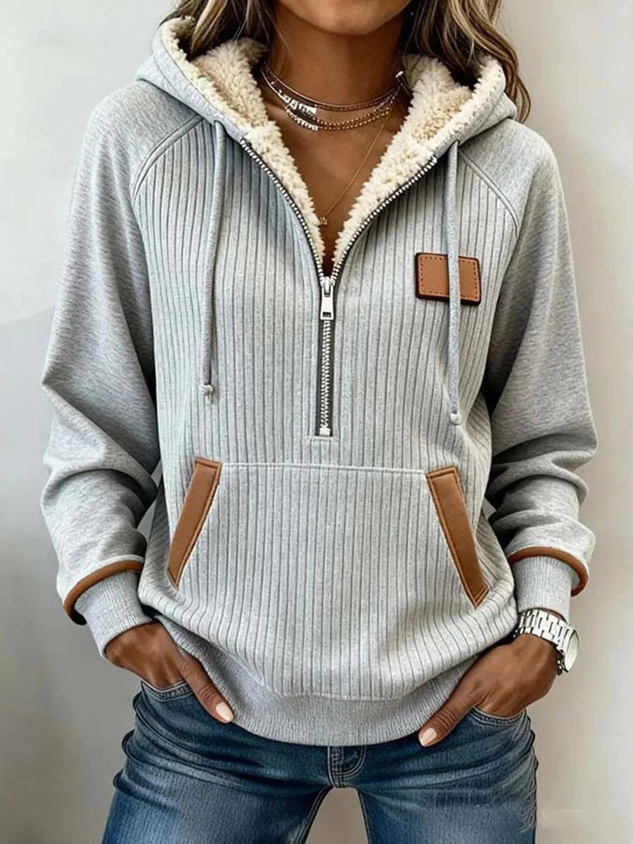 Grey Fleece Lined Half-Zip Long Sleeve Sweatshirt
