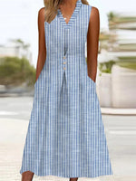 Casual Striped Printed V Neck Sleeveless Comfy Midi Dress