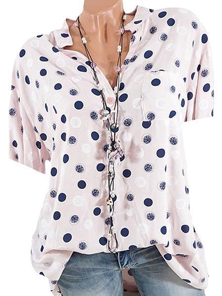 Loose Fitting Short Sleeve Polka Dot Blouse