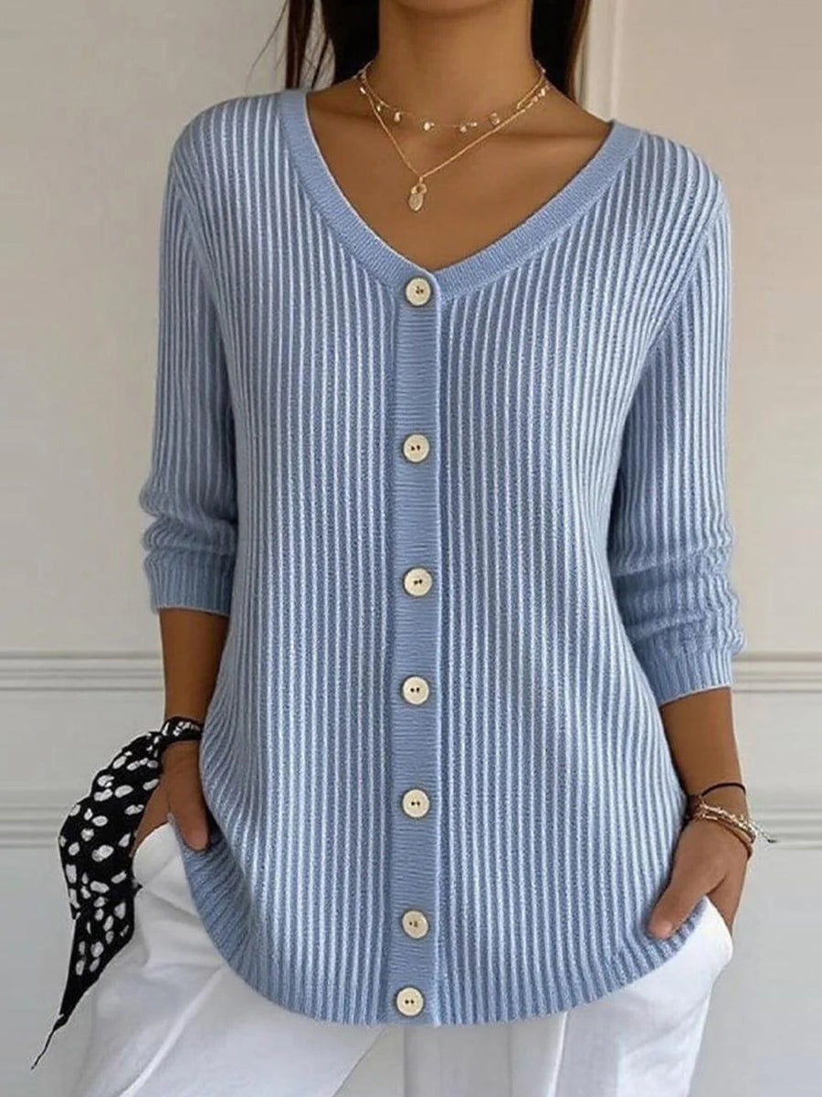 Breezy Long Sleeve Striped Print Top