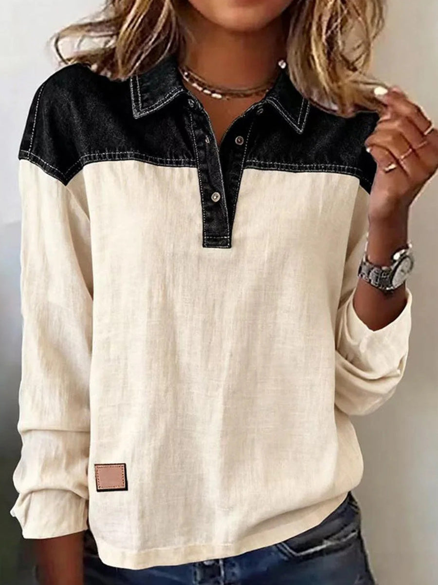 Chic Color Block Long Sleeve Top