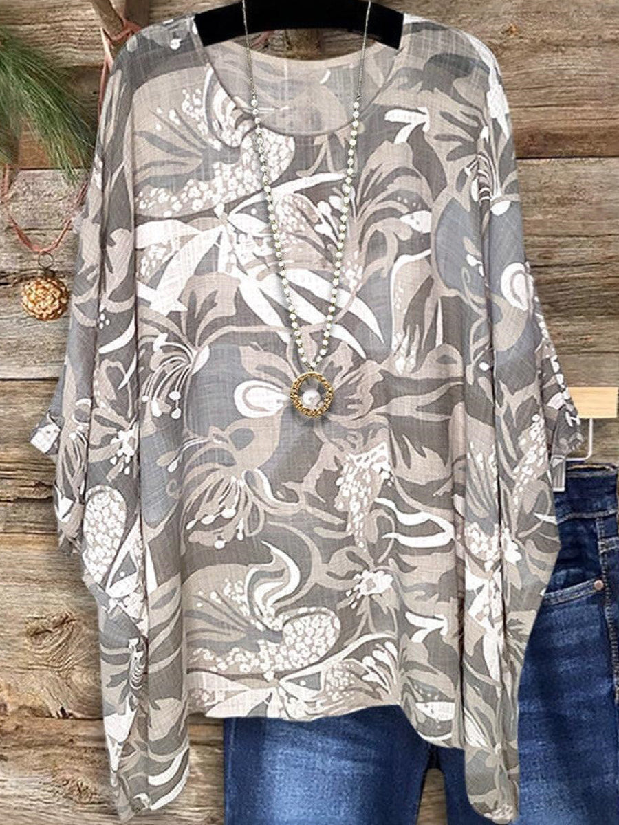 Casual Grey Round Neck 3/4 Sleeve Top