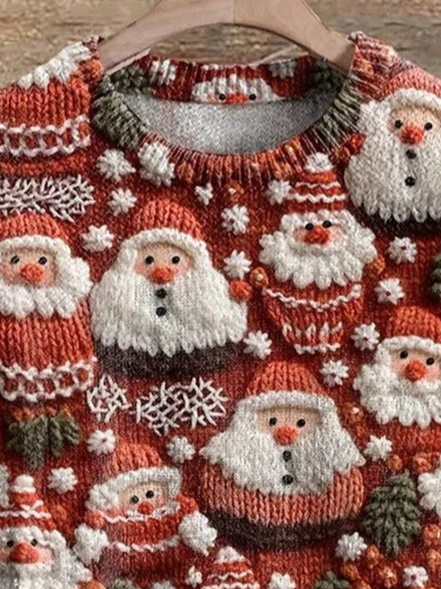 Crew Neck Casual Loose Glitter Santa Claus Sweater