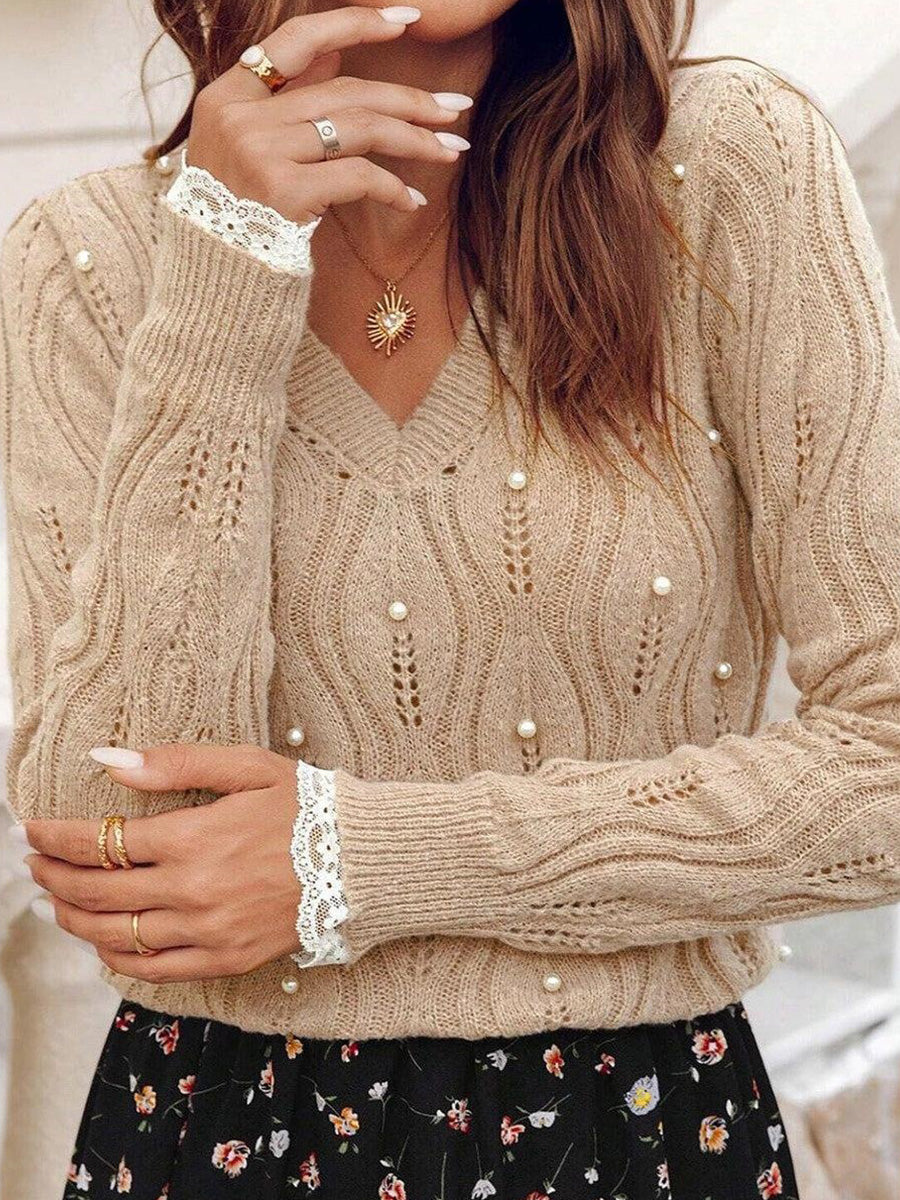 Brown Plain Long Sleeve Sweater