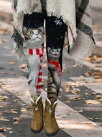 Multicolor Casual Graphic Bottoms Cat Printed Leggings