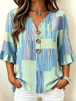 Blue Stripe Print 3/4 Sleeve Blouse