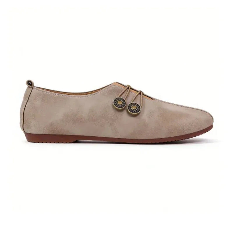 Women's Elegant soft sole round toe buckle decoration Flat Shoes