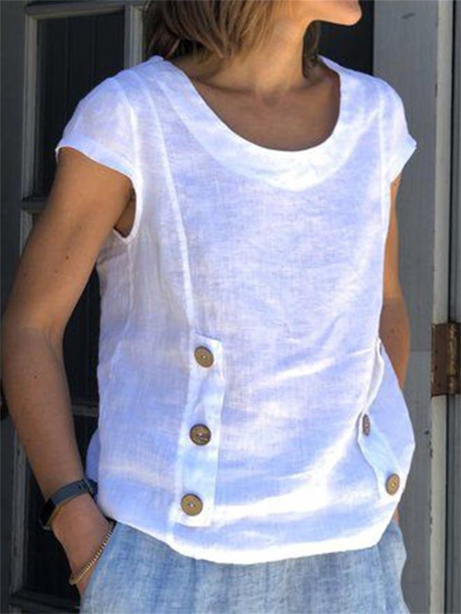White Casual Round Neck Soild Short Sleeve Blouse