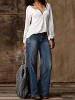 Denim Casual Loose Plain Jeans