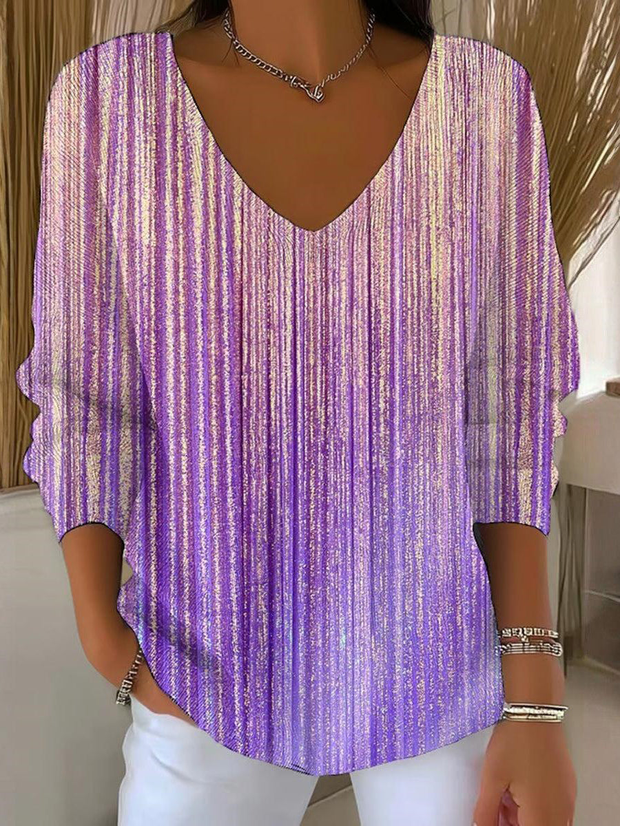 Purple V-Neck Long Sleeve Top