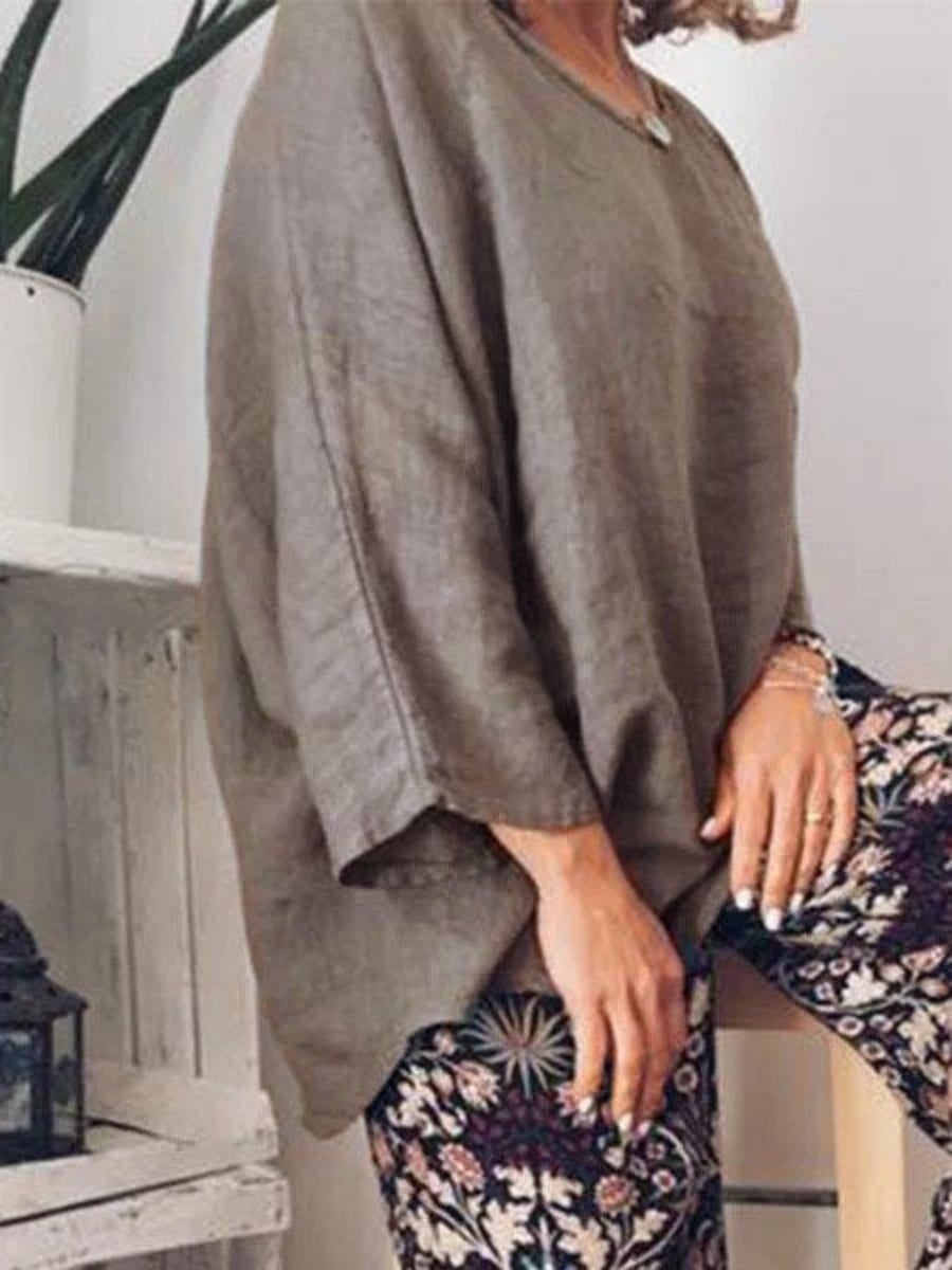 Plain Casual O Neck Long Sleeve Blouse