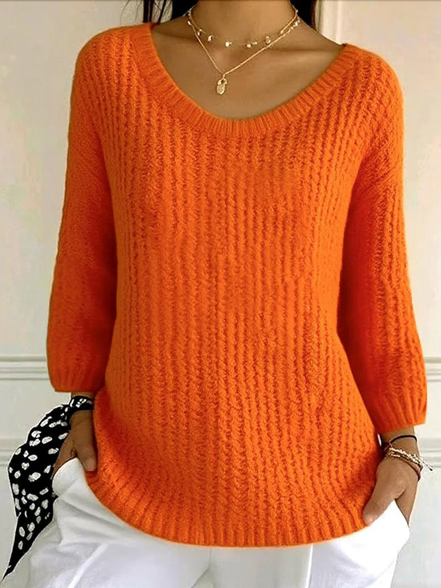 Orange Plain Long Sleeve Sweater
