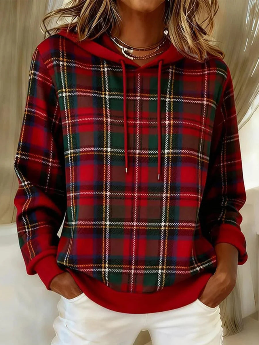 Red Plaid Long Sleeve Sweatshirt