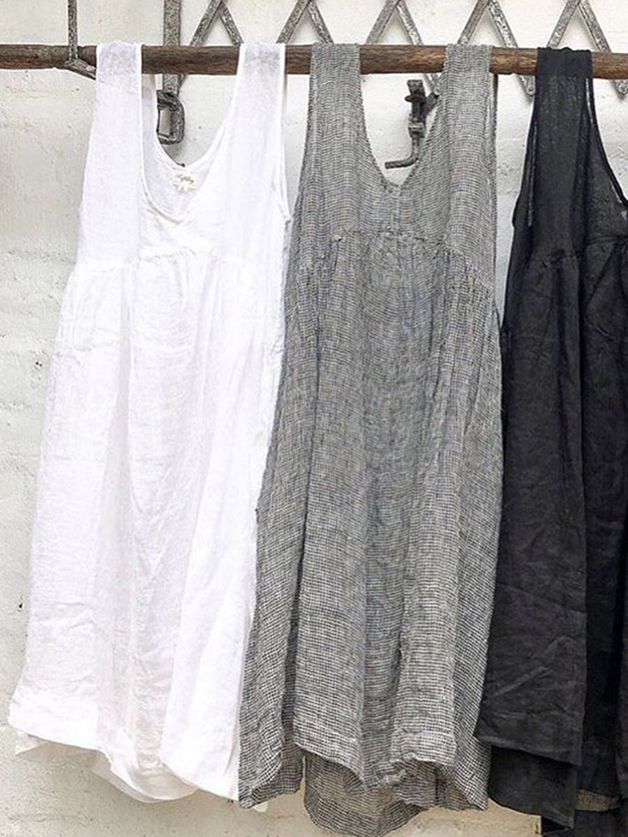 Solid Color V-neck Sleeveless Loose White Tank Top