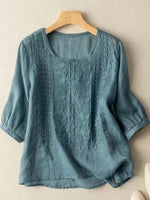 Blue Half Sleeve Round Neck Blouse
