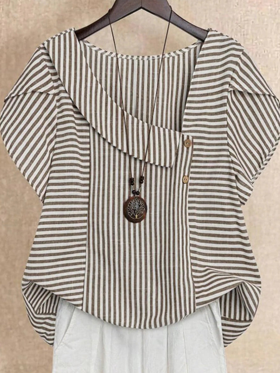 Stunning Striped Print Short Sleeve Top