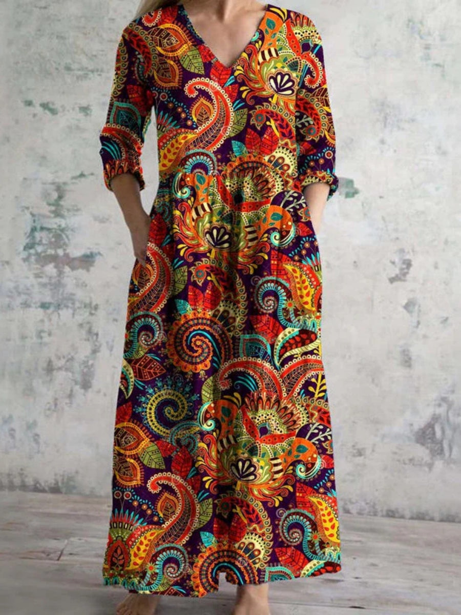 Vintage Ethnic Print Dress