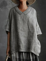 Plain Cotton Casual V Neck Half Sleeve Shirt
