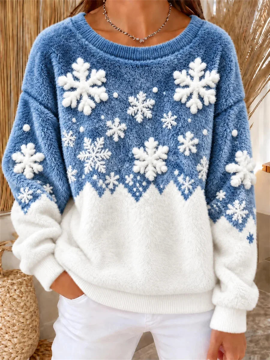 Casual Snowflake Crew Neck Long Sleeve Sweatshirt