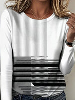 Special Striped Print Round Neck Long Sleeve Top