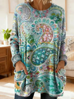 Women's Retro Floral Ethnic Art Print Casual Round Neck Long Sleeve Sweater