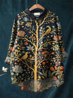 Women's Indian Art Tree Bird Floral Vintage Art Print Casual Long Sleeve Shirt