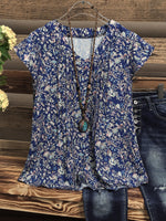 Multi Floral Print V-neck Casual Blouse