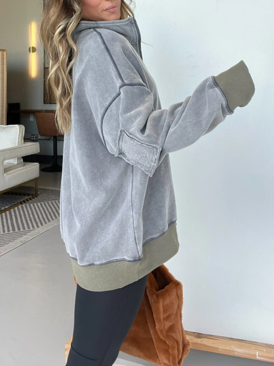 Women's Oversized Quarter Zip Vintage Pullover