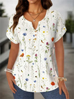 Vintage Floral Print V-neck Short Sleeve Blouse