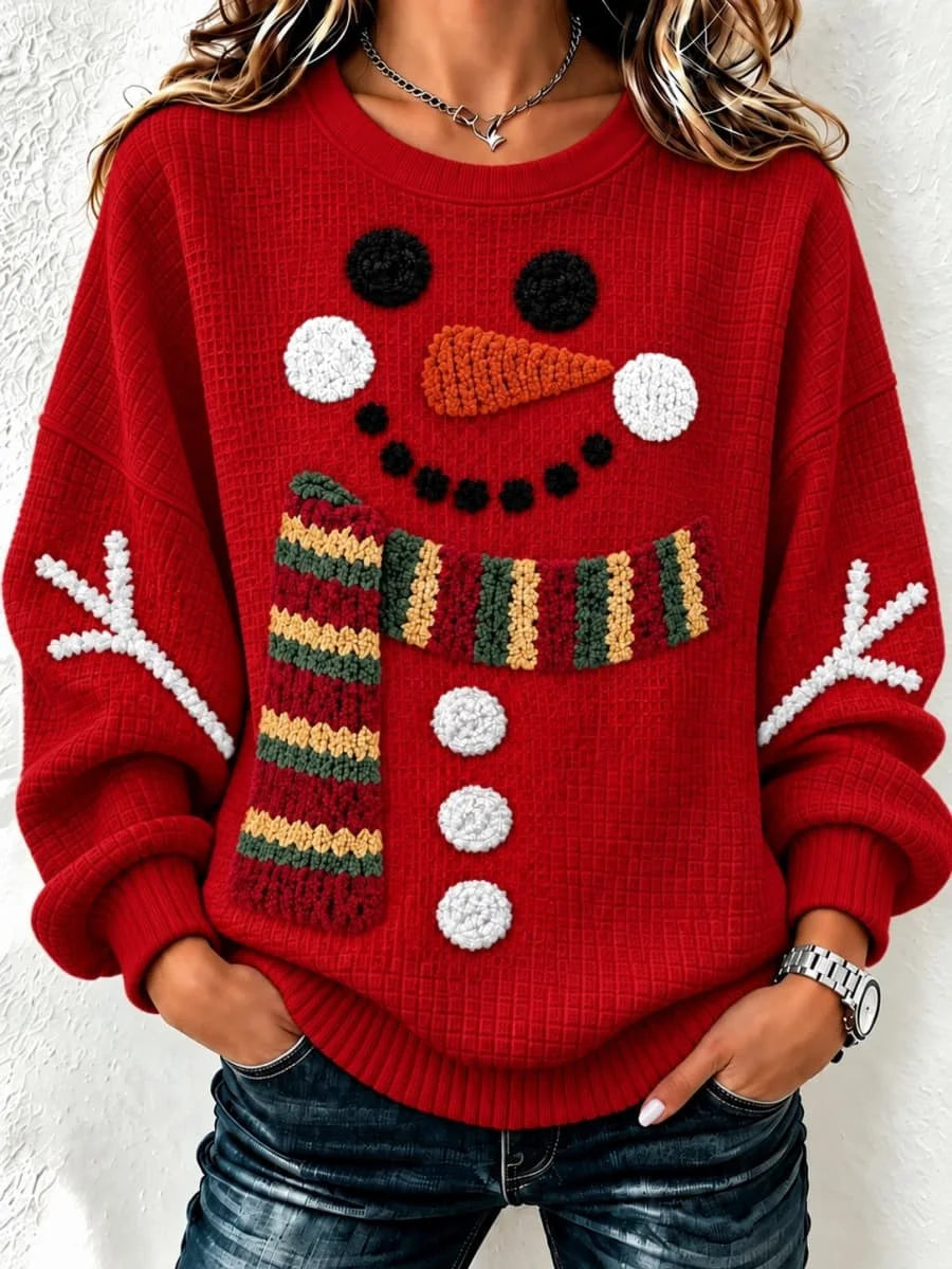 Casual Christmas Snowman Crew Neck Long Sleeve Sweatshirt