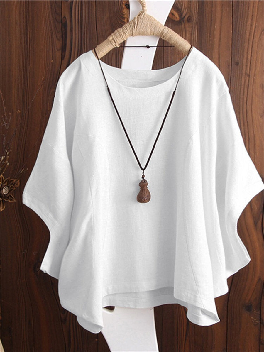 White Crew Neck Dolman Sleeve Blouse