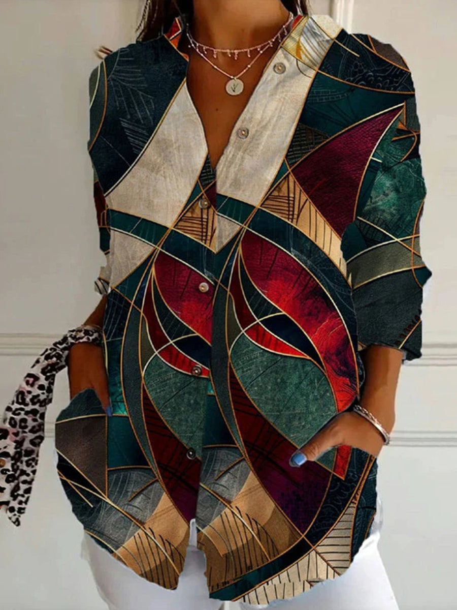 Vintage Abstract Print Blouse
