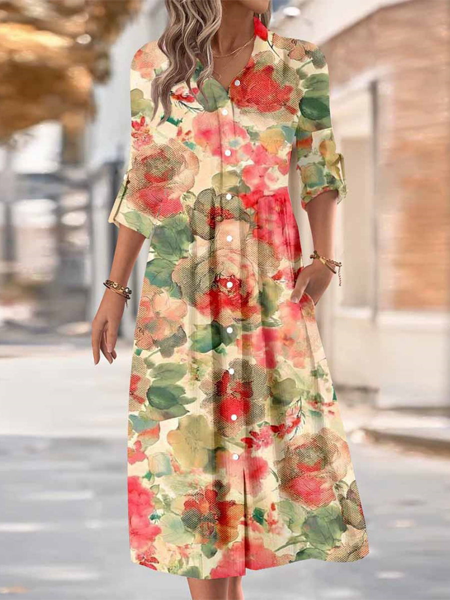 Groovy Collared Long Sleeve Midi Dress