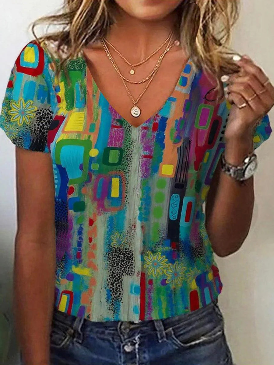 Stylish V-Neck Short Sleeve Top