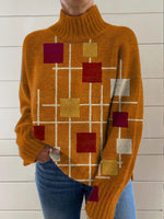 Women's Abstract Geometric Pattern Art Print Long Sleeve Pullover Sweater
