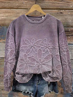 Vintage Floral Print Round Neck Long Sleeve Sweatshirt