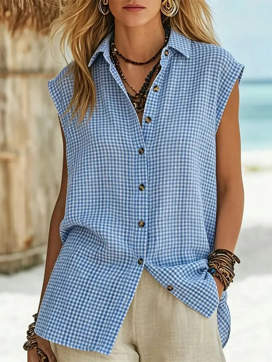 Women's Plaid Pattern Comfortable Sleeveless Art Casual Top