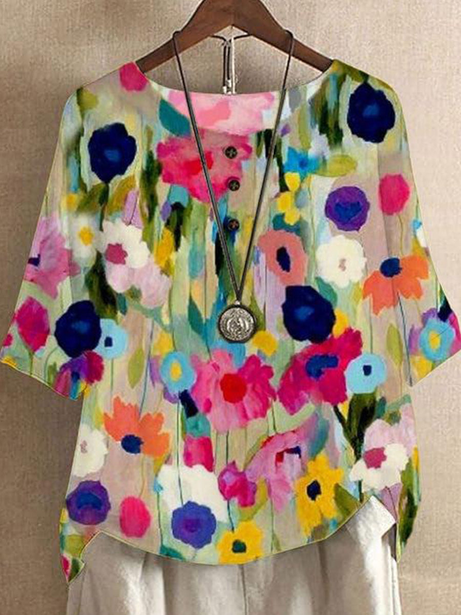 Elegant Multicolor Floral Print Top