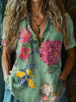 Showy Floral Print V-neck Short Sleeve Top