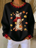 Casual Plaid Crew Neck Long Sleeve Sweatshirt