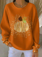 Casual pumpkin Crew Neck Long Sleeve Sweatshirt