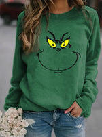Green Casual Graphic Tops Round Neck Long Sleeve Animal Printed Sweatshirts