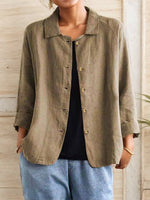 Plain Buckle Shawl Collar Cotton And Linen Loose Shirt