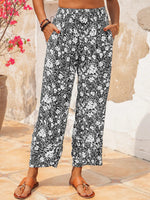 Floral Print Vintage Elastic Waist Pants