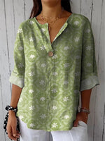 Women's Vintage Lovely Floral Art Print Casual Cotton Shirt
